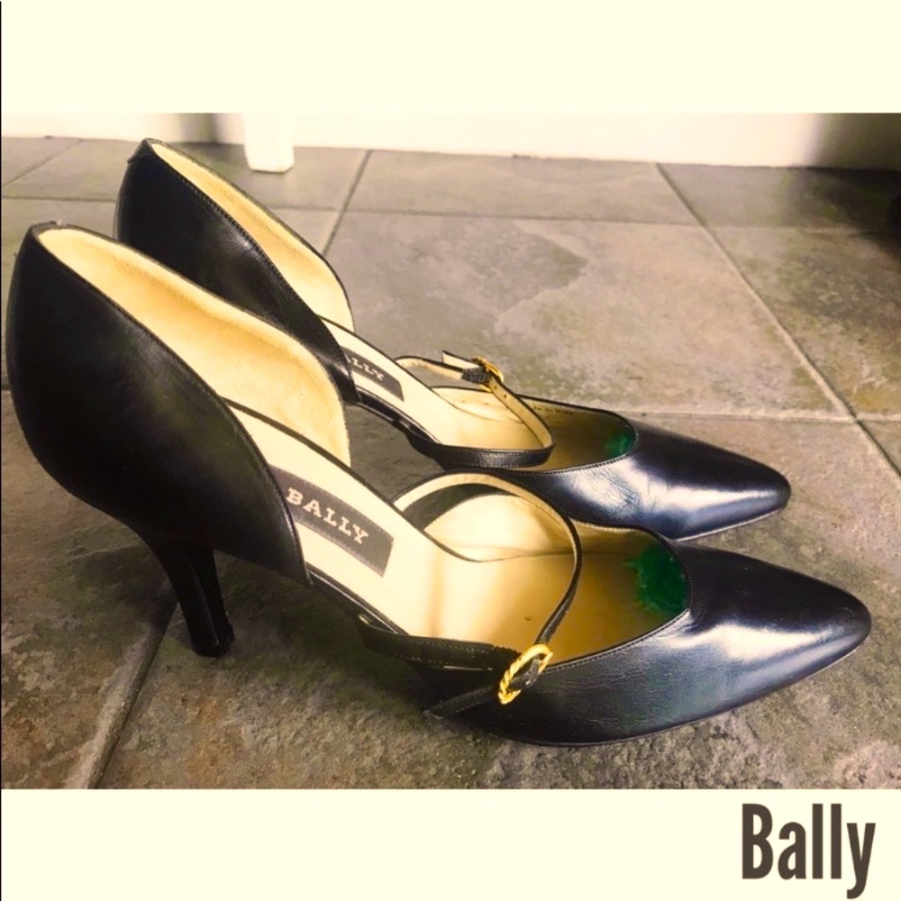 Bally Switzerland Pia Black Italian Vintage Leather Cross Strap Heels